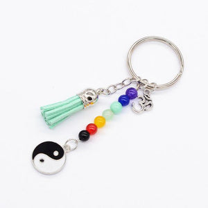 7 Chakra Yin & Yang Keychain Key Chains DIEZI Store Green Tassel 