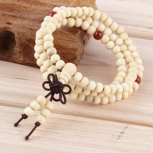 Buddhist Sandalwood Mala Prayer Bracelet (108 beads) Mala zenshopworld White 