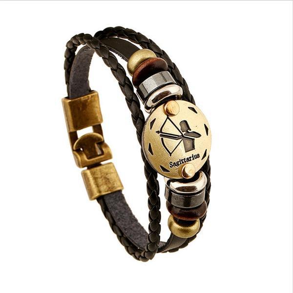Unique Zodiac Constellation Leather Bronze Bracelet Charm Bracelets zenshopworld