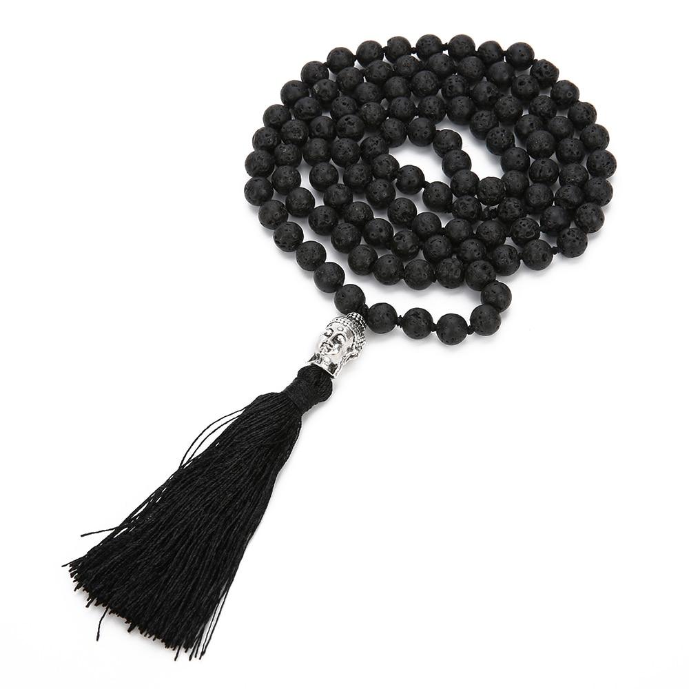 108 Mala Volcanic Stone Buddha Head Mala Pendant Necklaces showboho handmade Store 