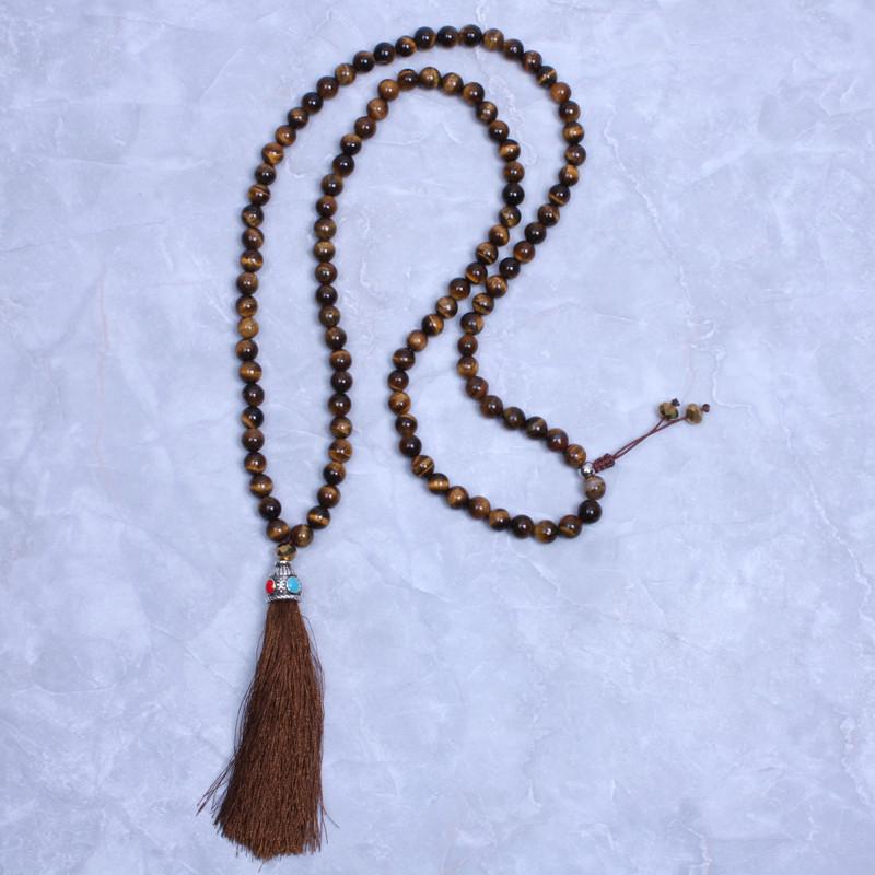 108 Tiger Eye Natural stone Necklace with Tassel Chain Necklaces Xin Xin Fashion JEWELRY 