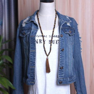 108 Tiger Eye Natural stone Necklace with Tassel Chain Necklaces Xin Xin Fashion JEWELRY 