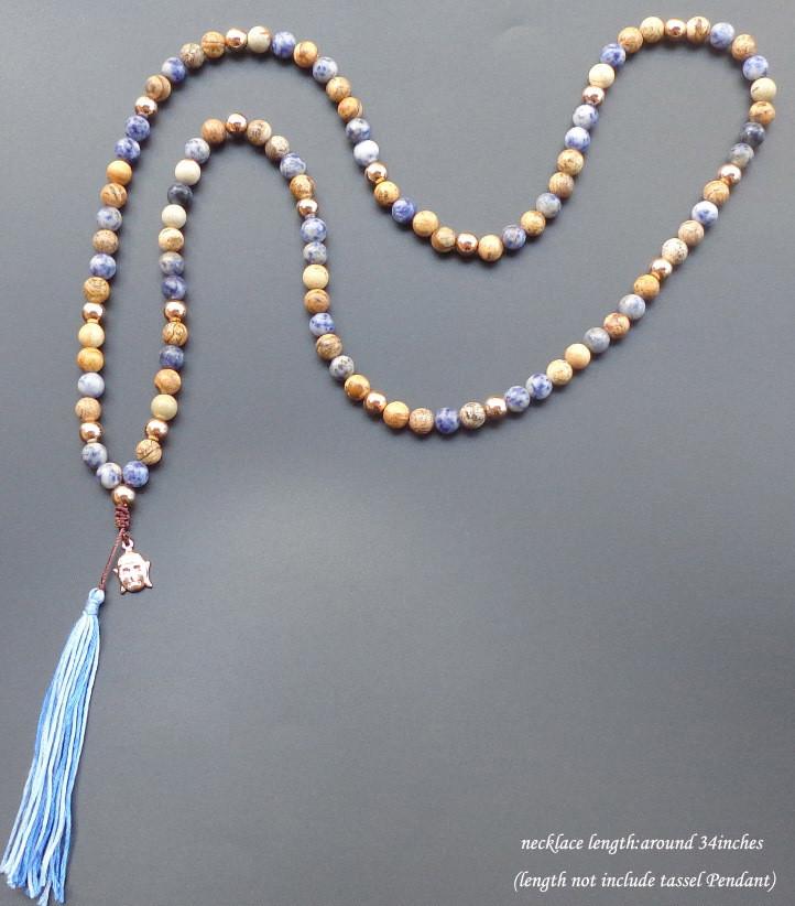 108 Buddha Head and Natural Stone Mala Pendant Necklaces Xin Xin Fashion JEWELRY 
