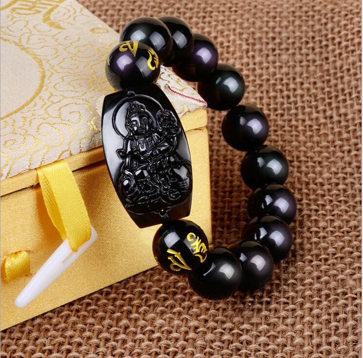 10MM Natural Black Obsidian Buddha Bracelet Beads JINJIAHUI FOREIGN TRADE CO.,LTD 