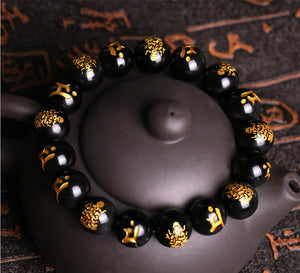 Natural Black Obsidian Carved Buddha Lucky Bracelet JINJIAHUI FOREIGN TRADE CO.,LTD 