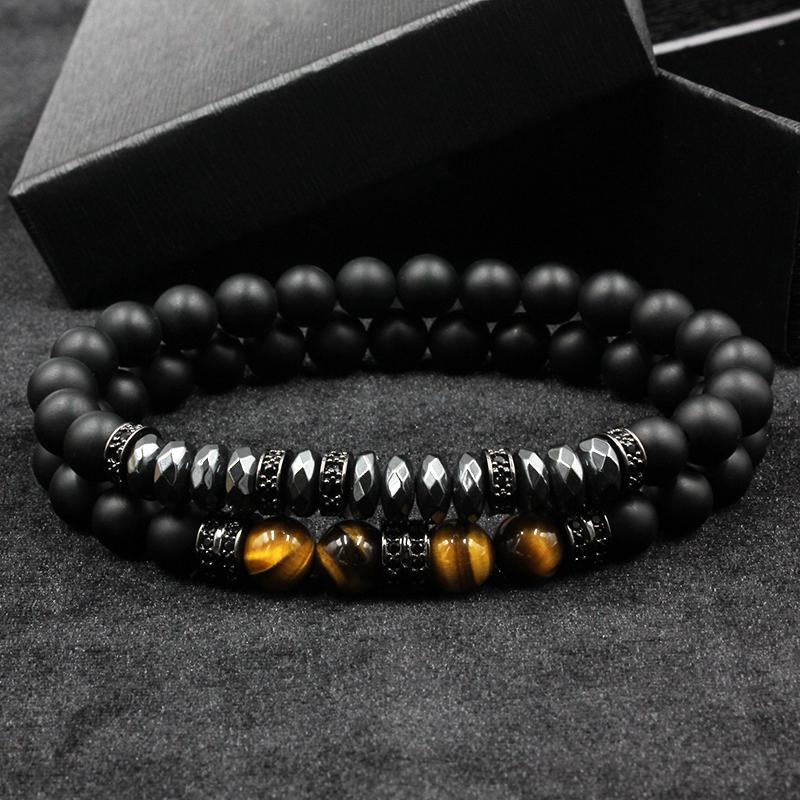 2 PCS Matte Beads with Hematite Pave Bracelet Set NOROONI Store 