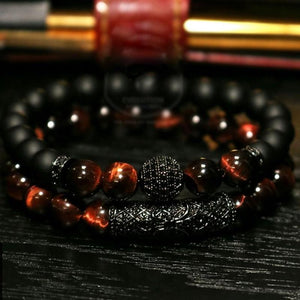 2Pcs Natural Tiger Eye Stone Luxury Bracelet Set NOROONI Store 