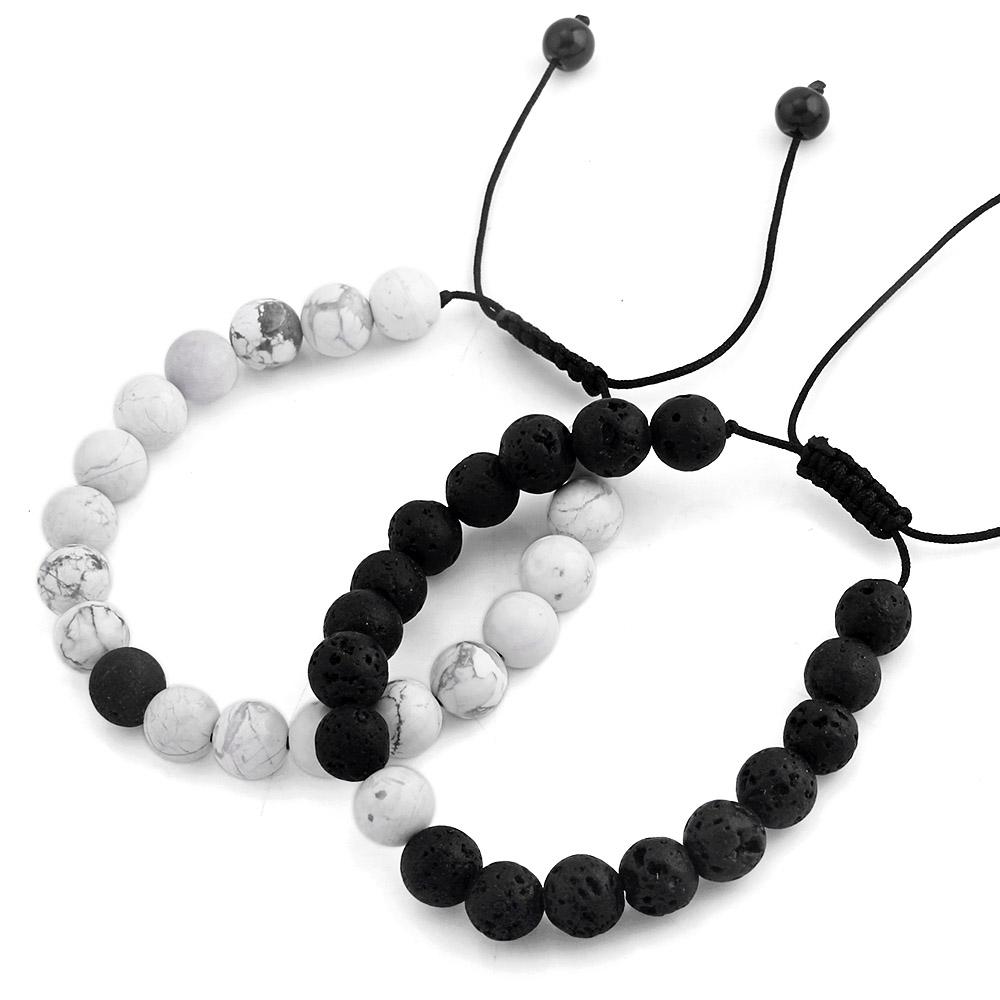 2pcs Natural Volcanic Stone Yin Yang Bracelet Set Strand Bracelets edelweiss store 