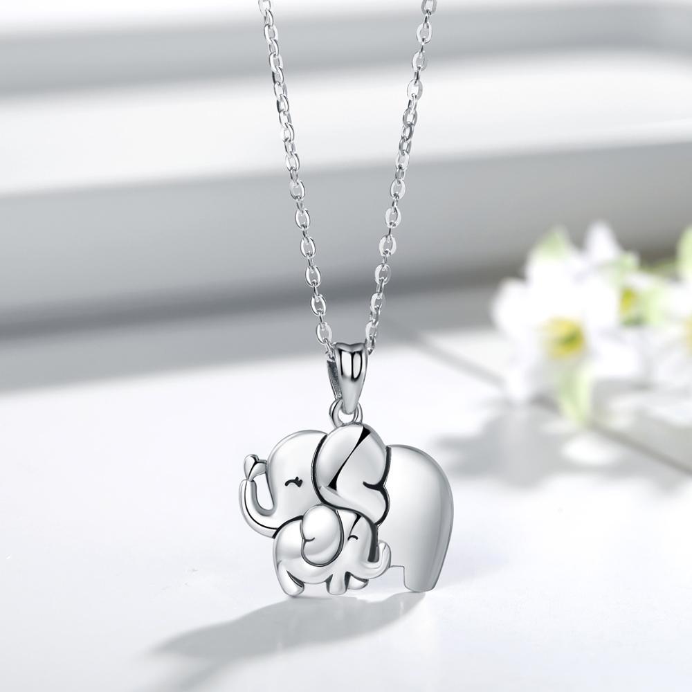 925 Sterling Silver Elephant Necklace Pendant Necklaces bamoer Official Store 