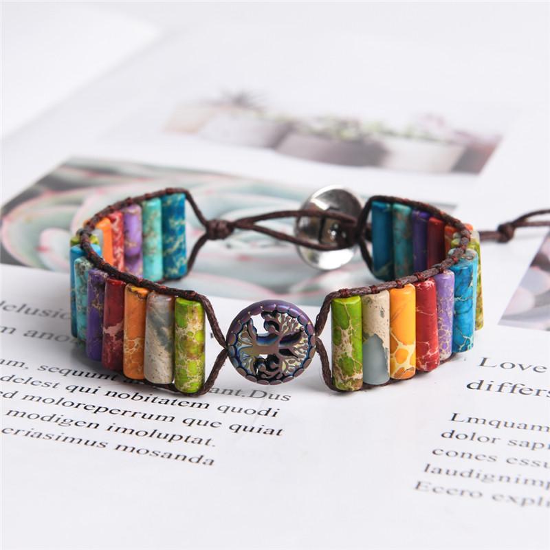 Boho Tube Shape Tree of Life Natural Stone Beaded Wrap Bracelet Wrap Bracelets YGLINE Store 
