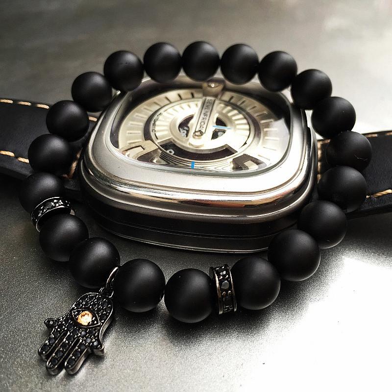 Natural Agate Hamsa Hand Bracelet Strand Bracelets Alice Jewelry & Accessories 