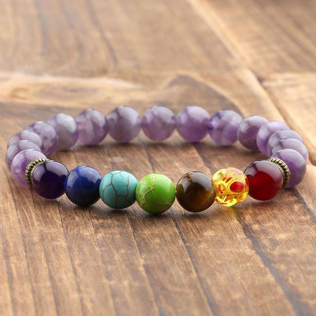 Purple Quartz Stone 7 Chakra Bracelet Strand Bracelets Ayliss Official Store 