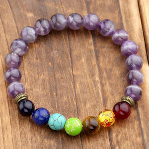 Purple Quartz Stone 7 Chakra Bracelet Strand Bracelets Ayliss Official Store 