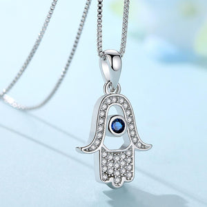925 Sterling Silver Hand of Fatima and Evil Eye Necklace Pendant Necklaces BELAWANG Jewelry Co,.Ltd store 