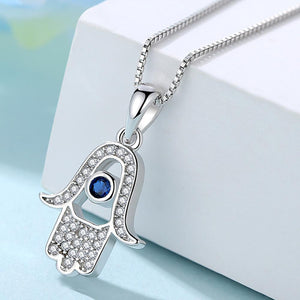 925 Sterling Silver Hand of Fatima and Evil Eye Necklace Pendant Necklaces BELAWANG Jewelry Co,.Ltd store 