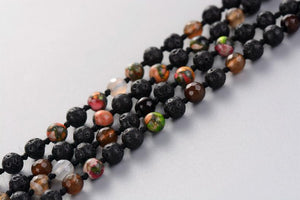 6MM Lava Stone and Onyx Beaded Tassel Necklace Pendant Necklaces SUKI FASHION JEWELRY 