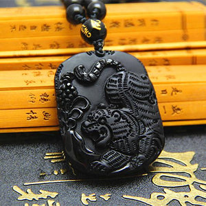 Natural Black Obsidian Carved Chinese Tiger Lucky Amulet Pendant lisa li Store 