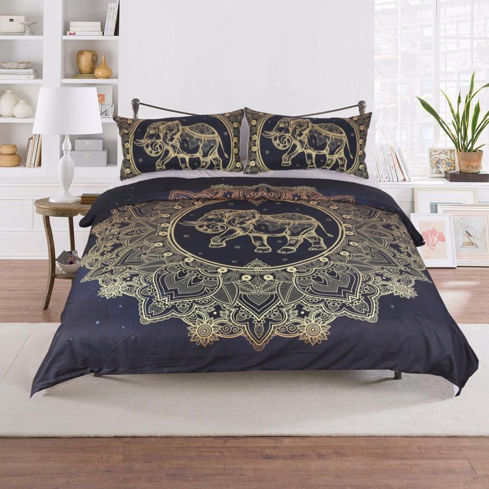3PCS SET Bohemian Elephant Mandala Flowers DUVET COVER WITH PILLOWCASE COVERS Bedding Sets BeddingOutlet Official Store 