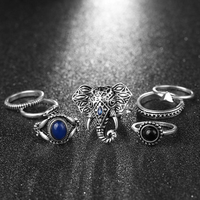 Bohemia Elephant Opal 7pcs Ring Set Rings Tocona Store 