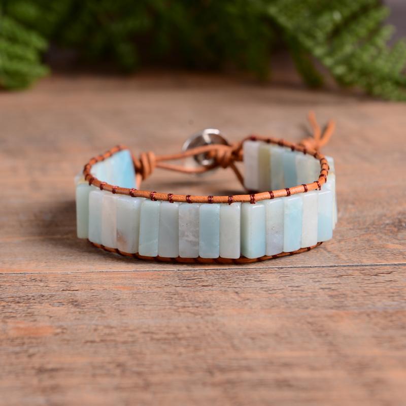 Bohemia Amazonite Leather Wrap Bracelet YGLINE Store 