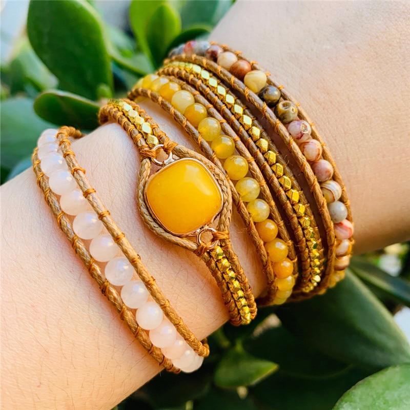 Bohemian Mix Natural Stone Wrap Bracelet Wrap Bracelets YGLINE Store 