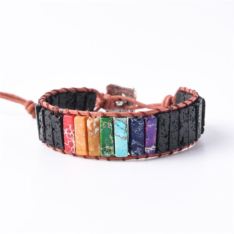 Chakra Black Lava Stone Wrap Bracelet Home YGLINE Store 