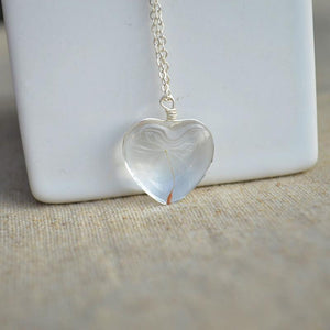925 Sterling Silver Necklace Heart with Real Dandelion Seed Pendant Necklaces Zareate XDesign Store 