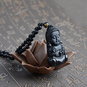 Natural Black Obsidian Carved Baby Buddha Pendant Shop2862004 Store 