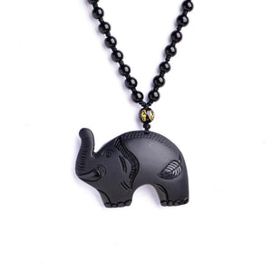 Good Luck Black Natural Obsidian Elephant Pendant LYGLICUN Store 