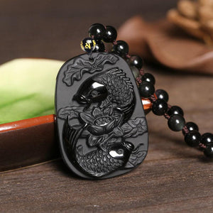 Black Obsidian Lucky Koi Fish Necklace ANA DE COSTA Qijin's Store 