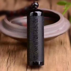 Natural Black Obsidian Heart Sutra Safety Guard Pendant LOVE WARM STORE 