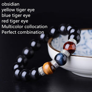 Natural Obsidian Tiger Eye Stone Grounding Bracelet Strand Bracelets LOVE WARM STORE 