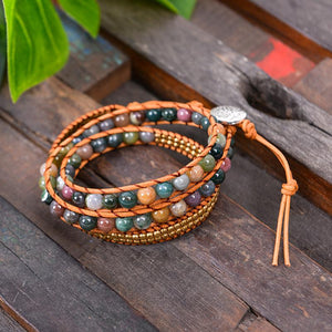Triple Layer Natural Agate Leather Wrap Bracelet YGLINE Store 
