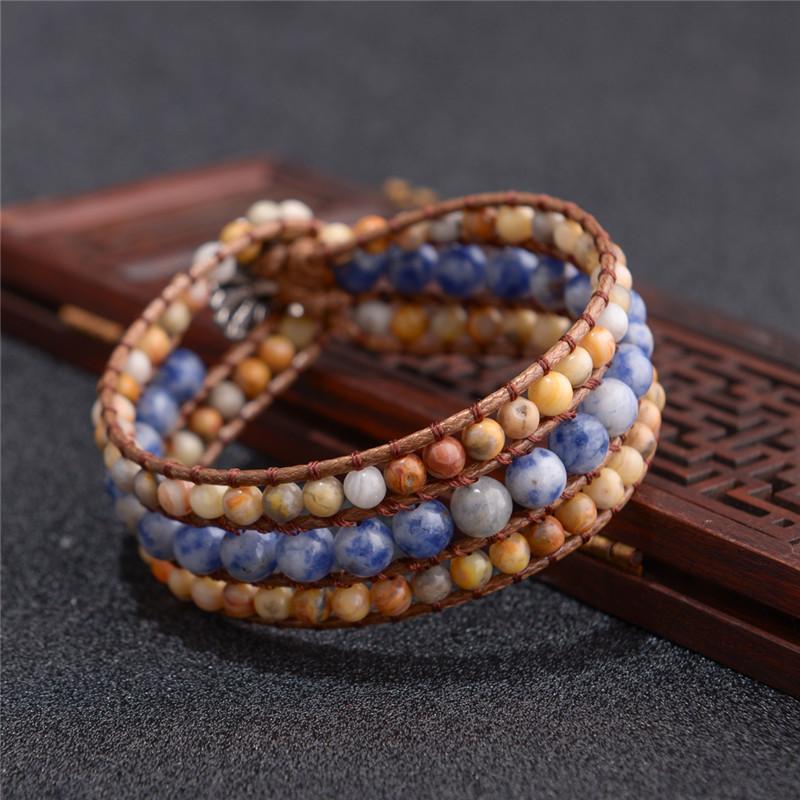 Calming Three layer Natural Agate Stone Wrap Bracelet Wrap Bracelets YGLINE Store 