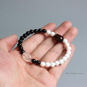 Black Obsidian & White Mother of Pearl Beads Yinyang Bracelet Strand Bracelets Eastisan Store 