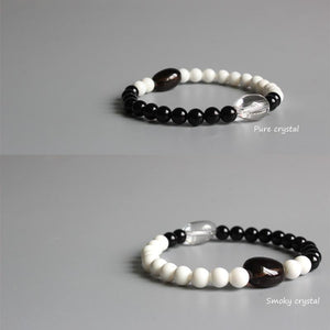 Black Obsidian & White Mother of Pearl Beads Yinyang Bracelet Strand Bracelets Eastisan Store 