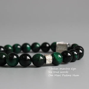 Green Cobra Eye Stone Tibetan Buddhism Six True Words Charm Bracelet Strand Bracelets Eastisan Store 