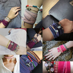 Tibetan Buddhism Handmade Lucky Sari Ribbon Wrap Bracelet with Om Charm Wrap Bracelets Eastisan Store 