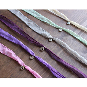 Tibetan Buddhism Handmade Lucky Sari Ribbon Wrap Bracelet with Om Charm Wrap Bracelets Eastisan Store 