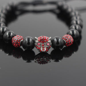 Leopard Head Onyx Stone Bracelet Charm Bracelets World in Box 