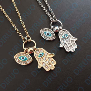 Hand Fatima and Evil Eye Palm Necklace Cuff Bracelets CongLiang BaBy Store 