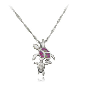 Mom and Baby Turtle Opal Necklace Pendants OPAL OPAL Pink Opal 