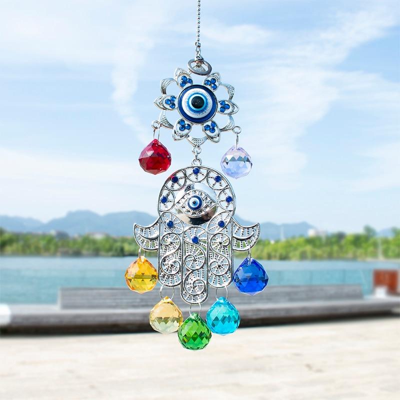 Chakra Energy Suncatcher Hamsa Hand of Fatima Wind Chimes & Hanging Decorations H&D Crystal 1 