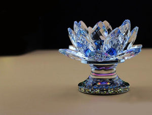Feng Shui Crystal Lotus Candle Holder Candle Holders Will&Ann Crystal Craft Blue 
