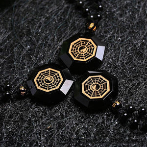 Natural Obsidian Stone Bagua Map Pendant Necklace Pendants Cheng Pin Wo Store 