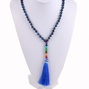 Natural 7 Chakra Tassel Mala Necklace Pendant Necklaces *CSJA Jewellery* Store Lapis Lazuli 