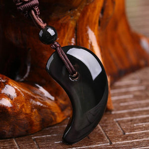 Natural Rainbow Obsidian Wolf Tooth Amulet Pendant Necklace Pendants Bruce's Jewellery Shop Store 