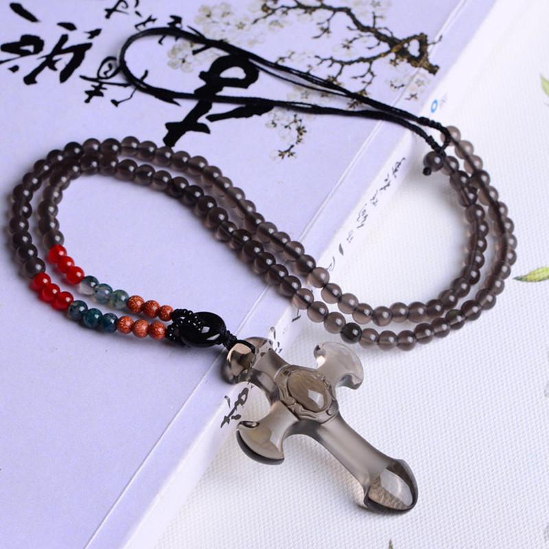 Natural Ice Obsidian Stone Cross Necklace Pendant Necklaces Cheng Pin Wo Store 