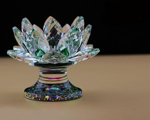 Feng Shui Crystal Lotus Candle Holder Candle Holders Will&Ann Crystal Craft Green 