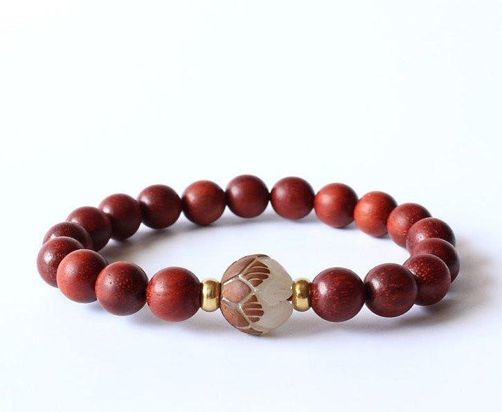 Red Sandalwood with Lotus Flower Bracelet Strand Bracelets Eastisan Store 15-16cm 